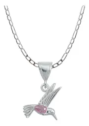 Dije Colibrí Plata 925 Zirconia Rosa con Cadena - Imagen 1