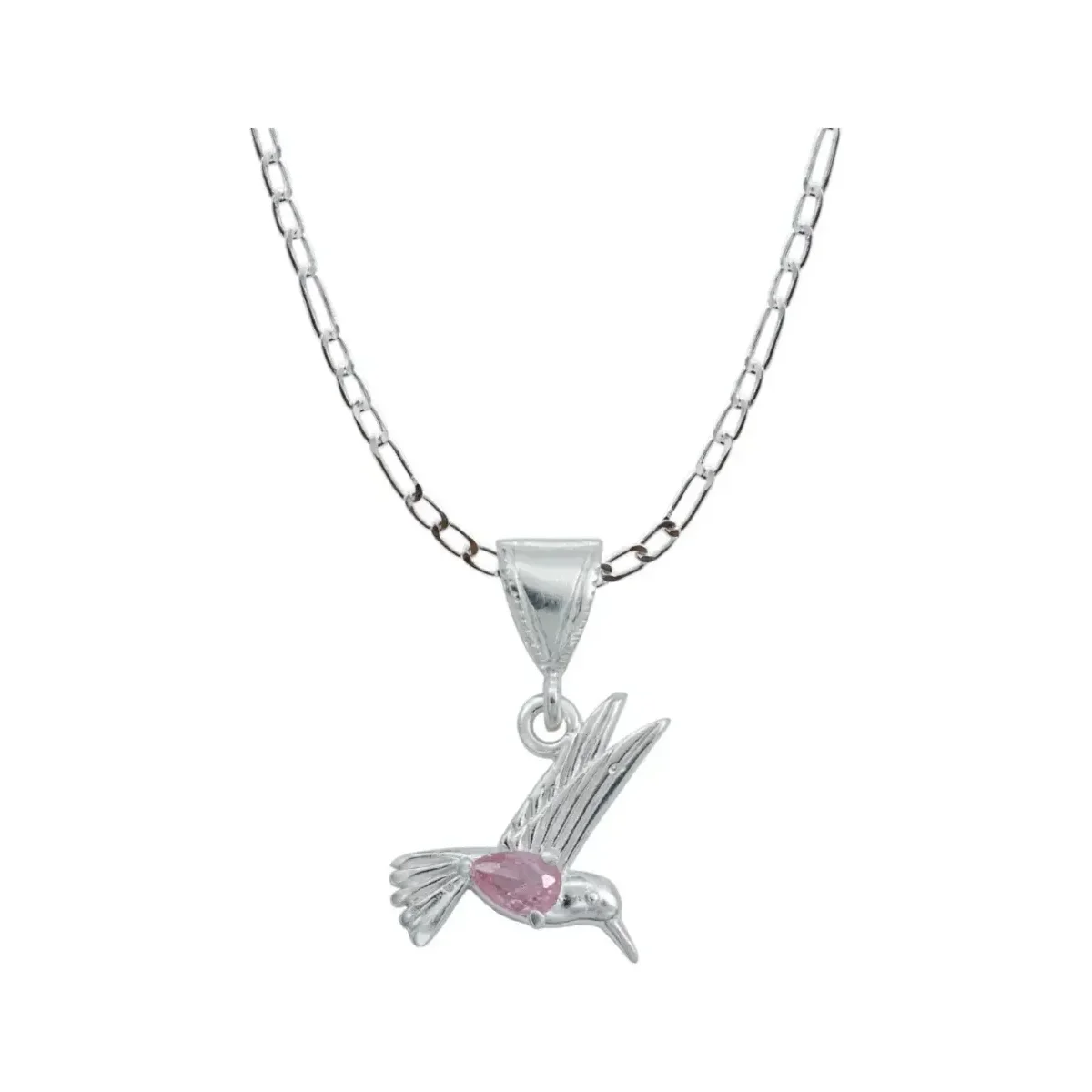 Dije Colibrí Plata 925 con Zirconia Rosa y Cadena - Joyaris joyería fina artesanal mexicana