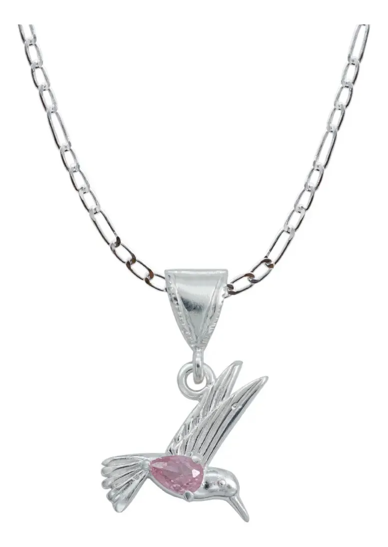 Dije Colibrí Plata 925 con Zirconia Rosa y Cadena - Joyaris joyería fina artesanal mexicana