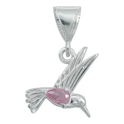 Dije Colibrí Plata 925 Zirconia Rosa con Cadena - Imagen 2