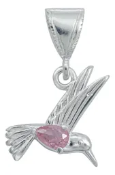 Dije Colibrí Plata 925 Zirconia Rosa con Cadena - Imagen 2