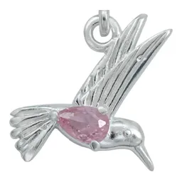 Dije Colibrí Plata 925 Zirconia Rosa con Cadena - Imagen 3