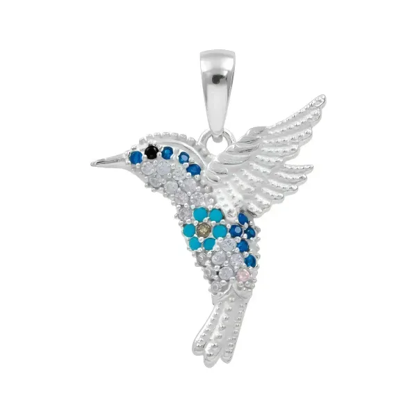 Dije Colibrí Plata Ley .925 con Zirconias Multicolor para Mujer Modelo 2474 - Imagen 1