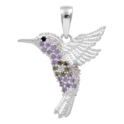 Dije Colibrí Plata Ley .925 Zirconias Multicolor - Imagen 1