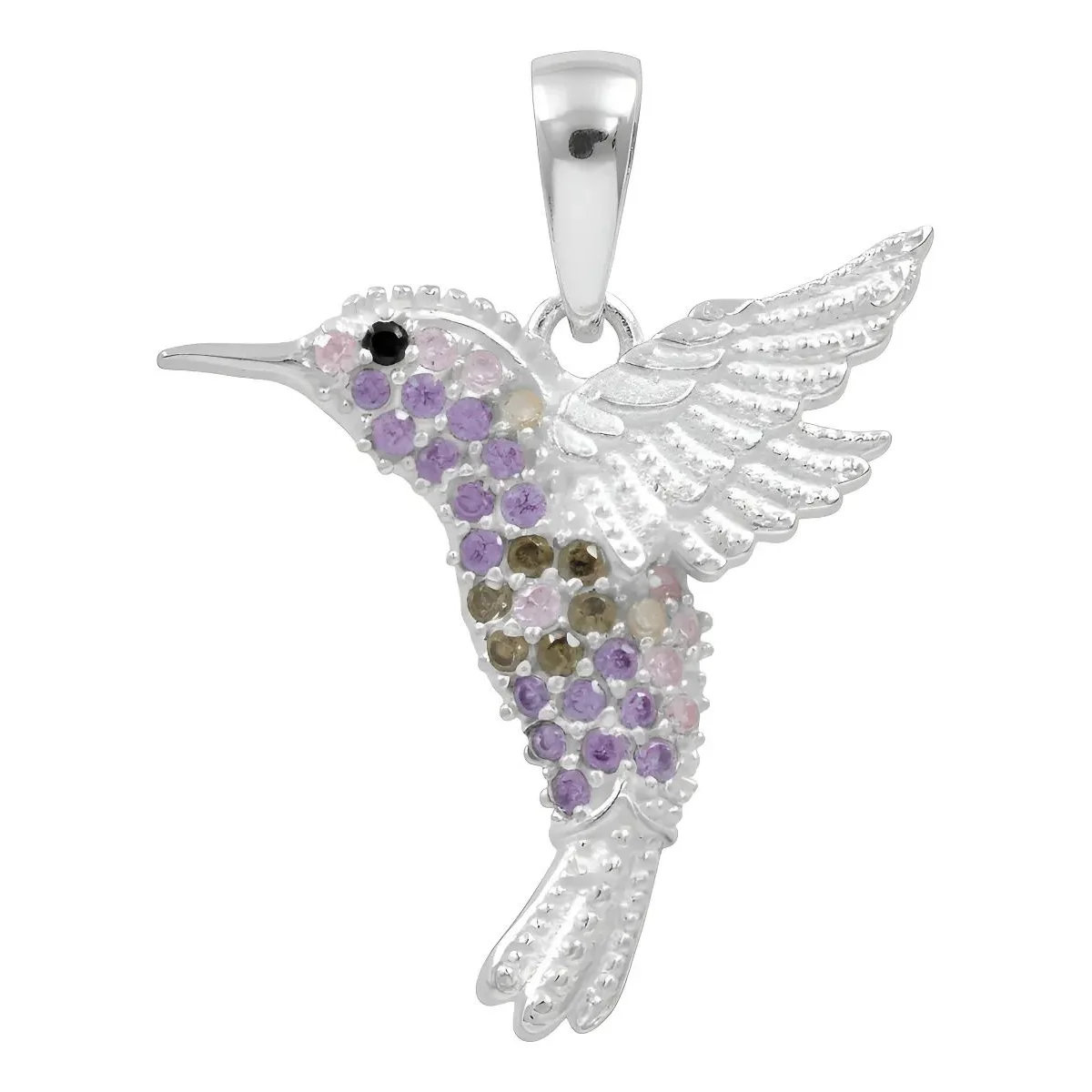 Colgante Colibrí Plata Ley 925 Zirconias Multicolor, joyería para mamá, Regalo Día de la Madre y 10 de Mayo, dije plata mujer