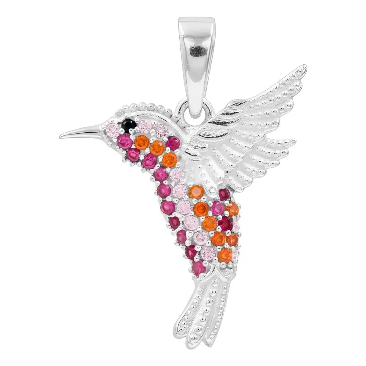 Dije colibrí Plata Ley .925 con zirconias multicolores, joya artesanal mexicana, colgante picaflor con significado espiritual