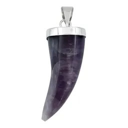 Dije Colmillo Plata 925 Piedra Natural Amatista Hombre - Imagen 1