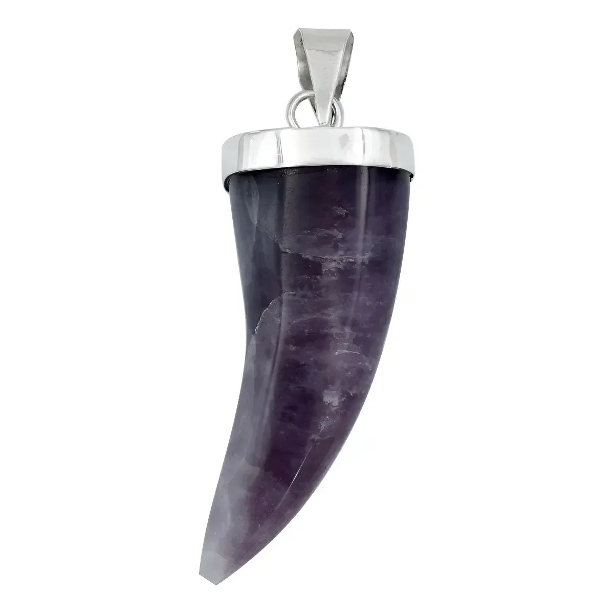 Dije Colmillo Plata .925 para hombre con Piedra Natural Amatista violeta. Colgante de joyería fina masculina artesanal y mode