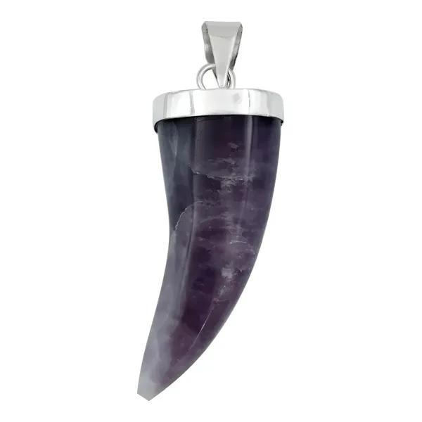Dije Colmillo Plata 925 Piedra Natural Amatista Hombre - Imagen 1