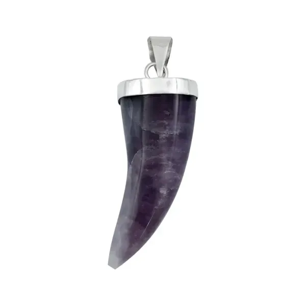 Dije Colmillo Plata 925 Piedra Natural Amatista Hombre - Imagen 1