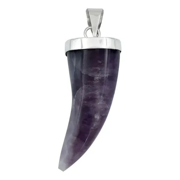 Dije Colmillo Plata 925 Piedra Natural Amatista Hombre - Imagen 1