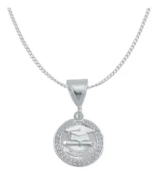 Dije Graduación Plata .925 con Zirconia Cadena Barbada 45cm - Imagen 1