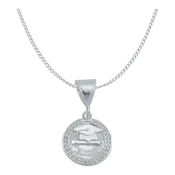 Dije Graduación Plata .925 con Zirconia Cadena Barbada 45cm - Imagen 1
