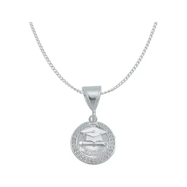 Dije Graduación Plata .925 con Zirconia Cadena Barbada 45cm - Imagen 1