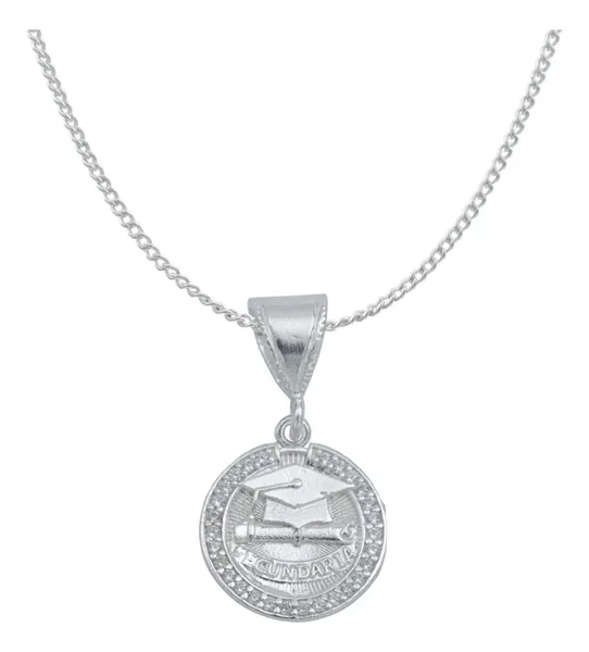 Dije Graduación Plata .925 con Zirconia Cadena Barbada 45cm - Imagen 1