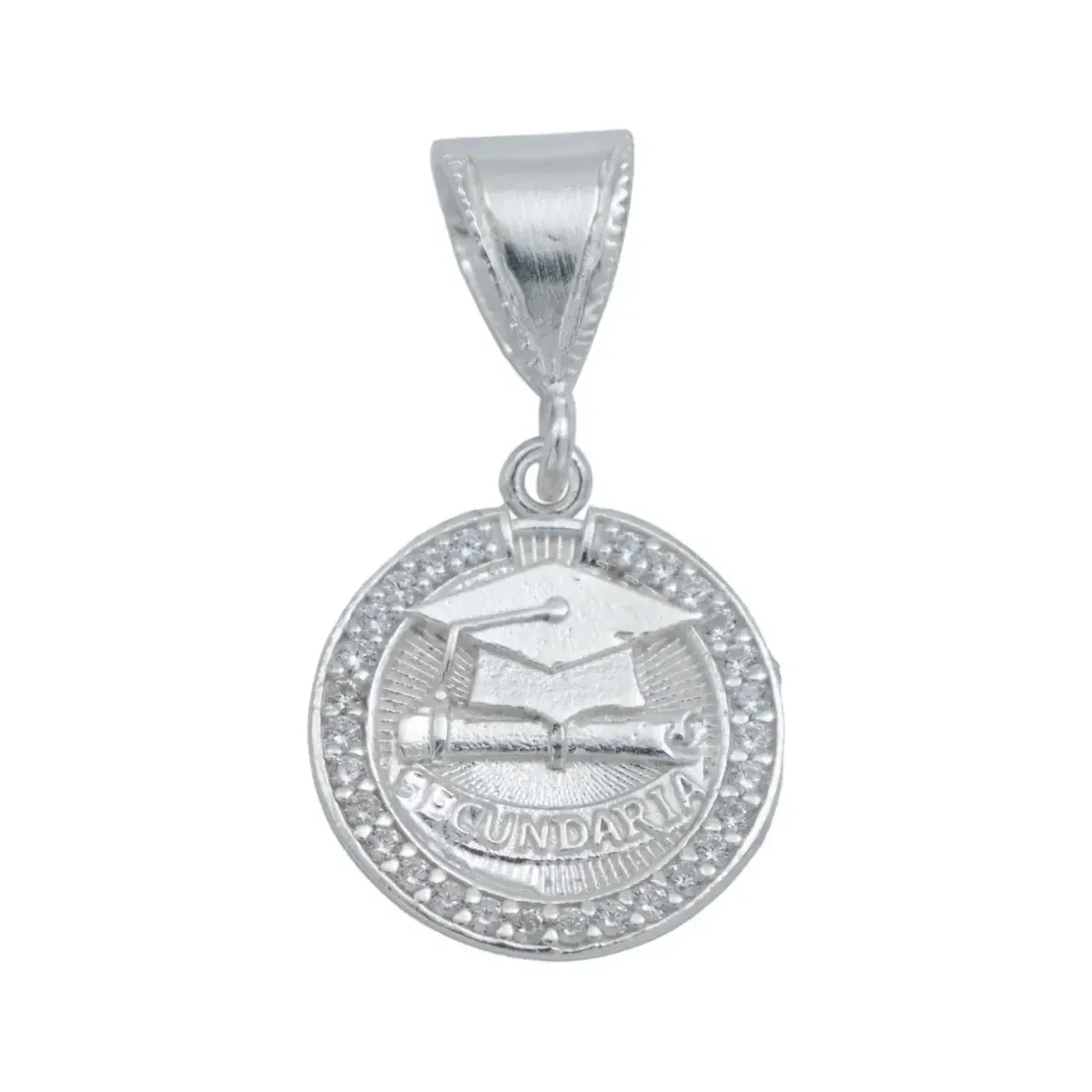 Dije Graduación Plata .925 con Zirconia Cadena Barbada 45cm - Imagen 2
