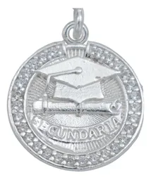 Dije Graduación Plata .925 con Zirconia Cadena Barbada 45cm - Imagen 3