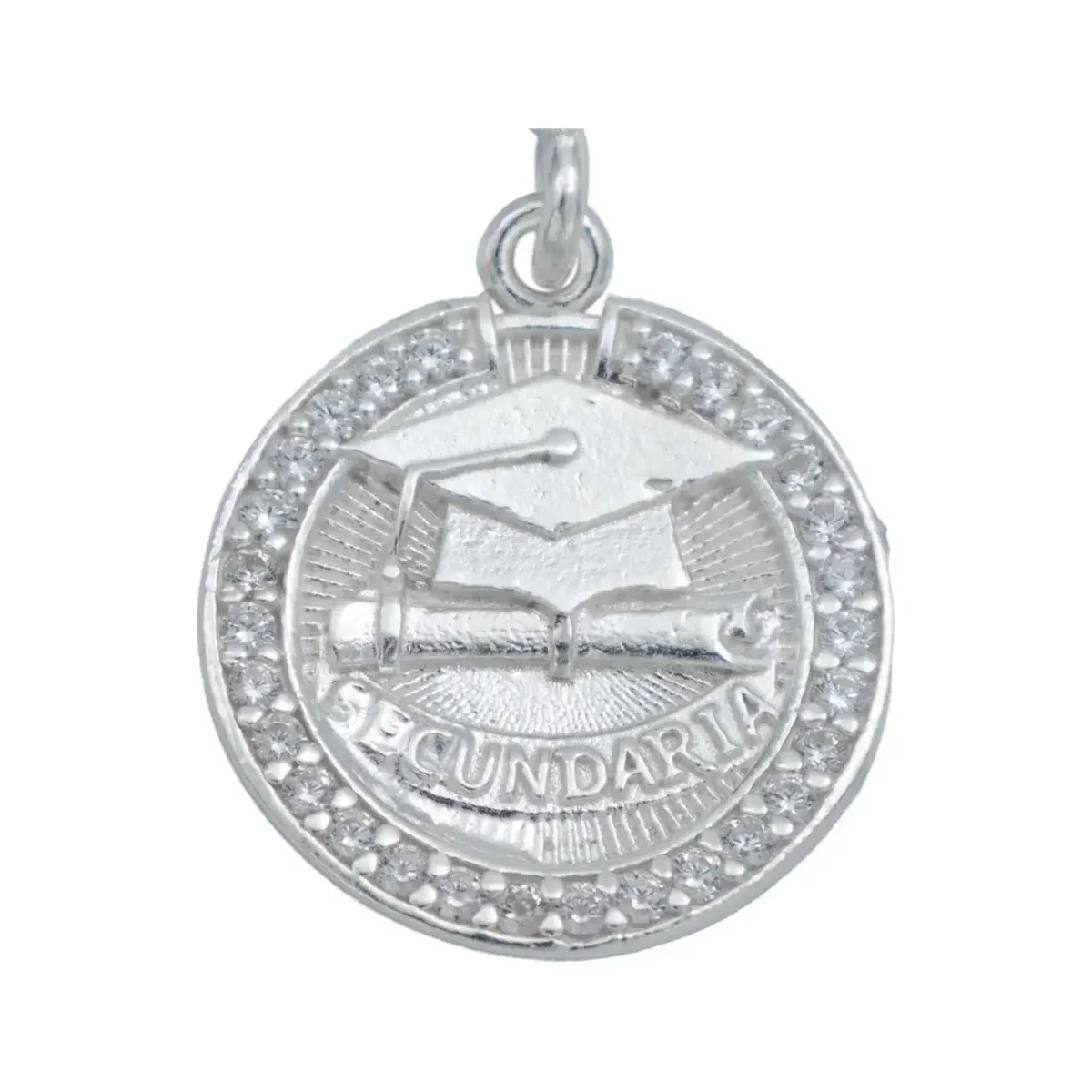 Dije Graduación Plata .925 con Zirconia Cadena Barbada 45cm - Imagen 3