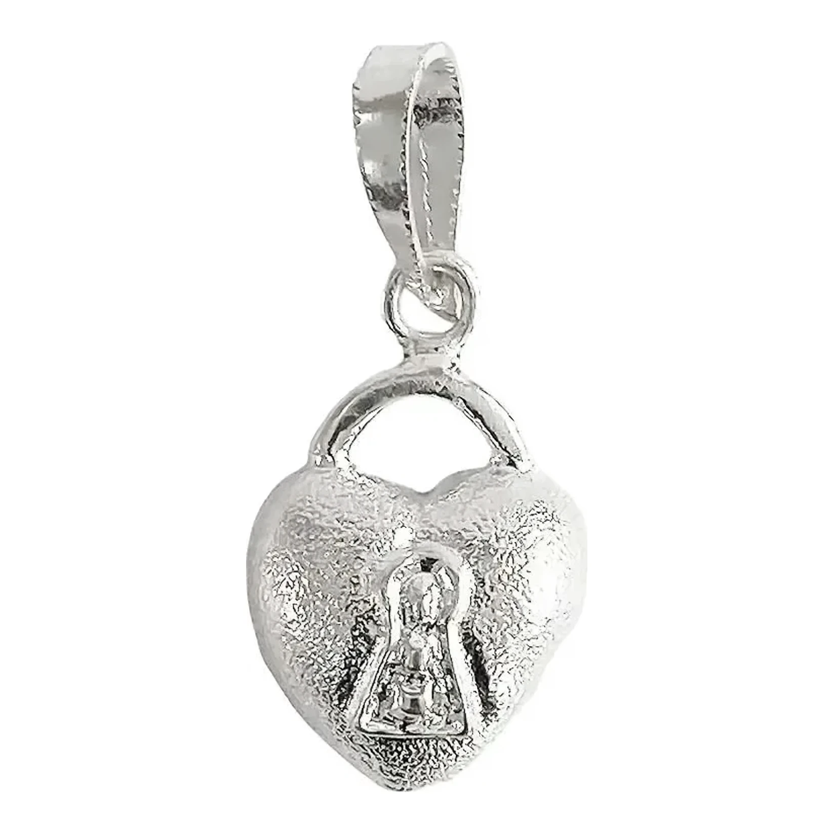 Dije corazón candado hueco plata .925 nacional brillante, colgante romántico de parejas con broche perico sin piedras 34mm