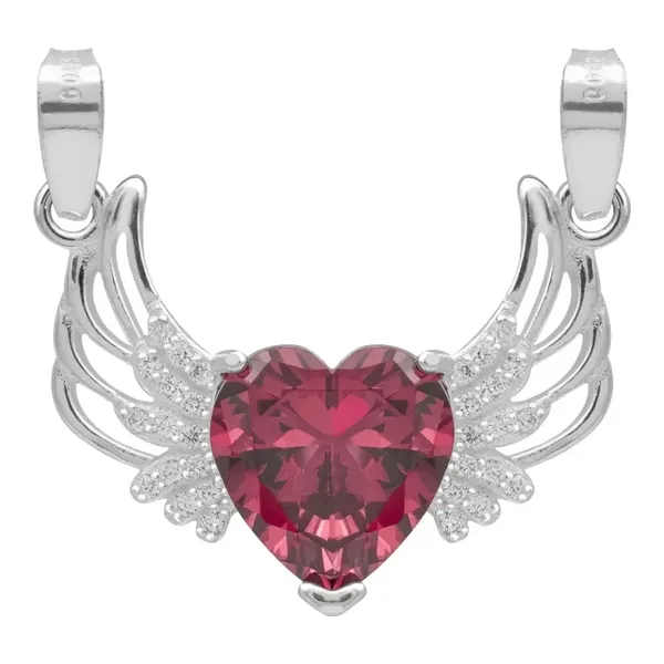 Dije Corazón con Alas Plata 925 Zirconia Roja - Imagen 1