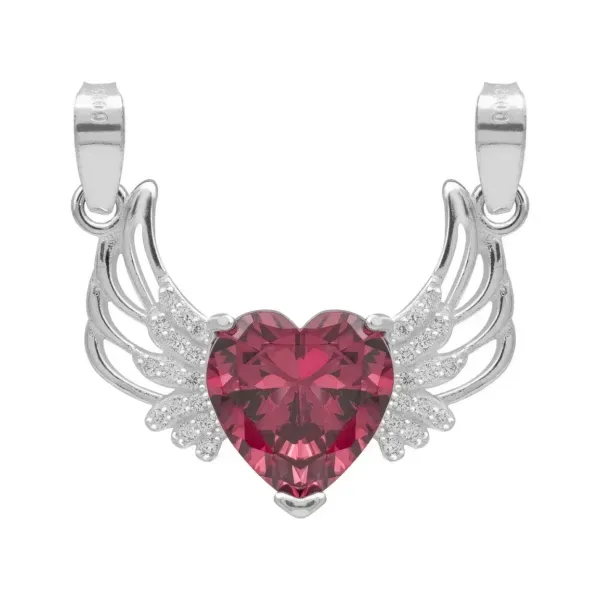 Dije Corazón con Alas Plata 925 Zirconia Roja - Imagen 1