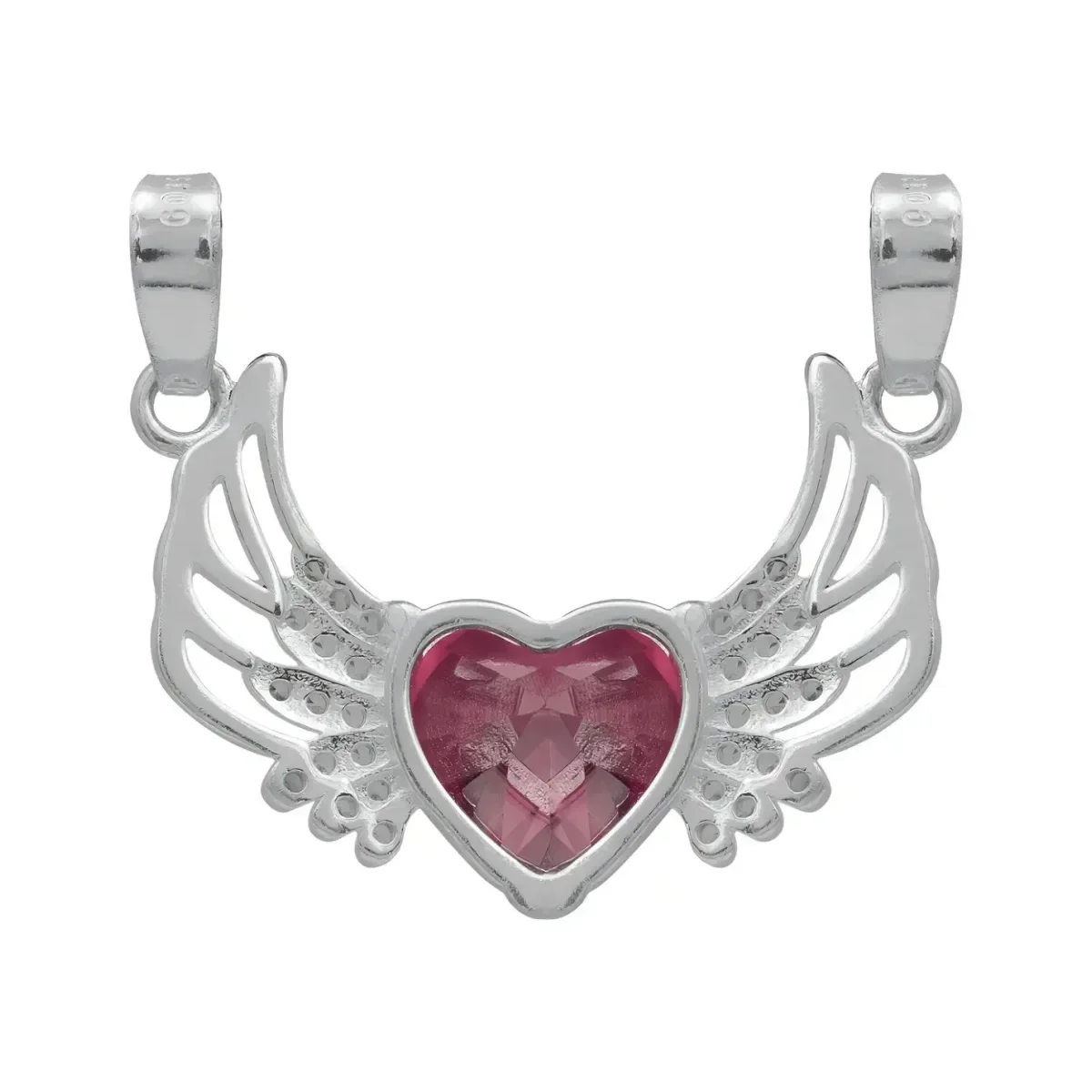 Dije Corazón con Alas Plata 925 Zirconia Roja - Imagen 2