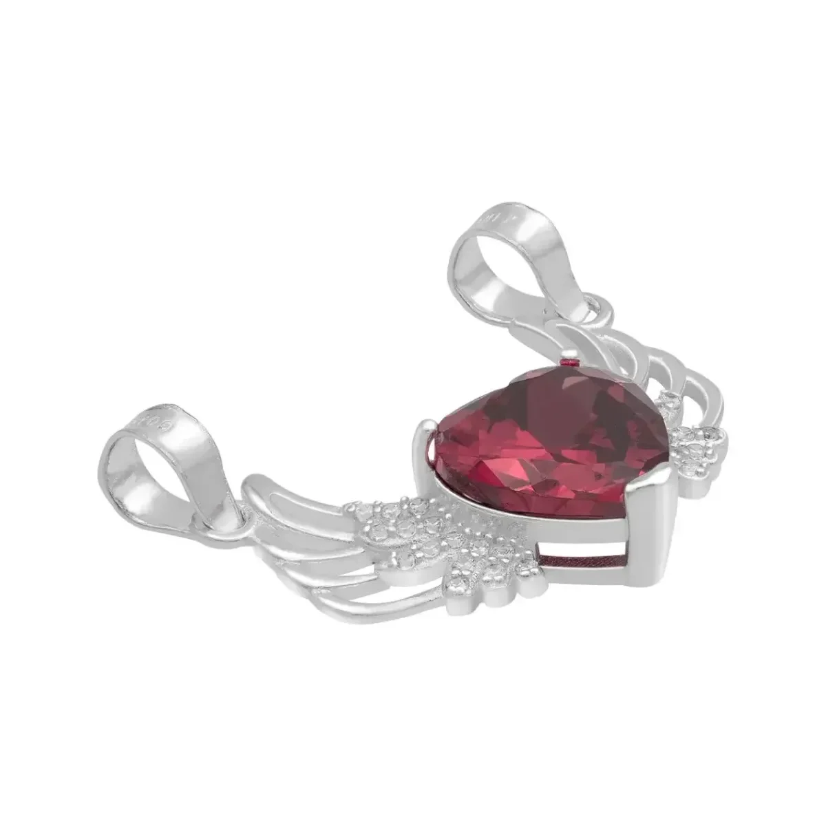 Dije Corazón con Alas Plata 925 Zirconia Roja - Imagen 3