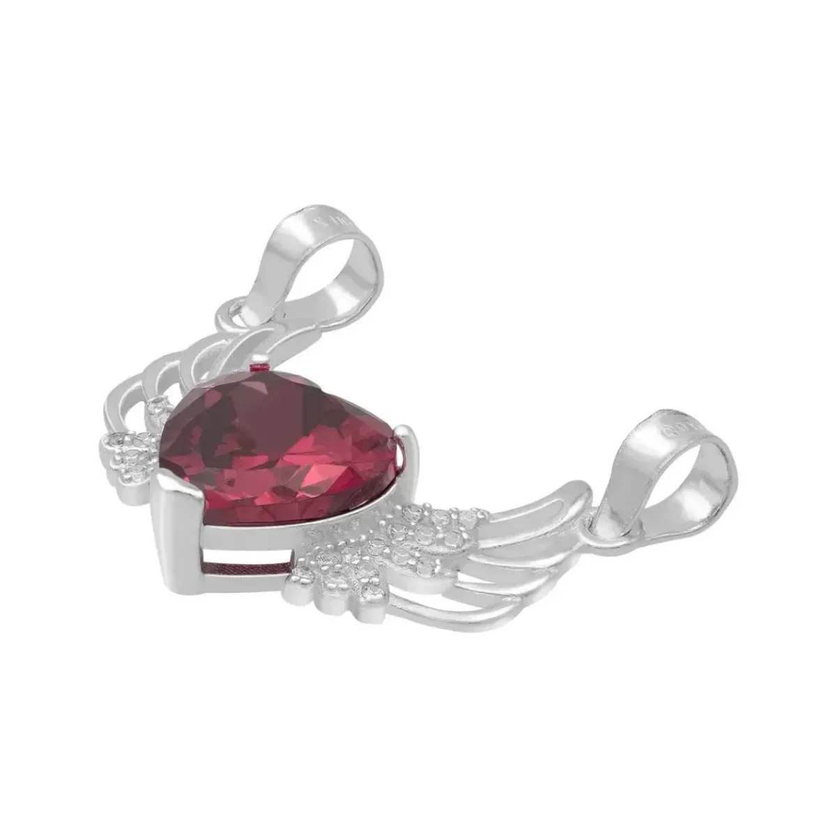 Dije Corazón con Alas Plata 925 Zirconia Roja - Imagen 4