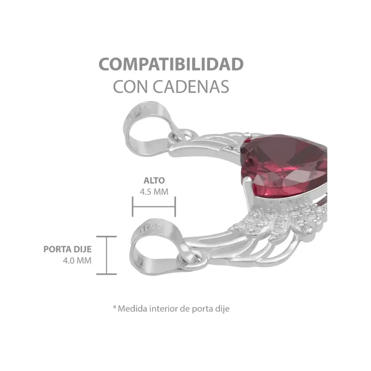 Dije Corazón con Alas Plata 925 Zirconia Roja - Imagen 6