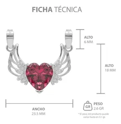 Dije Corazón con Alas Plata 925 Zirconia Roja - Imagen 7