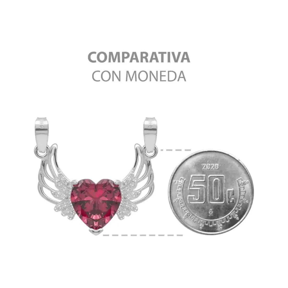 Dije Corazón con Alas Plata 925 Zirconia Roja - Imagen 8