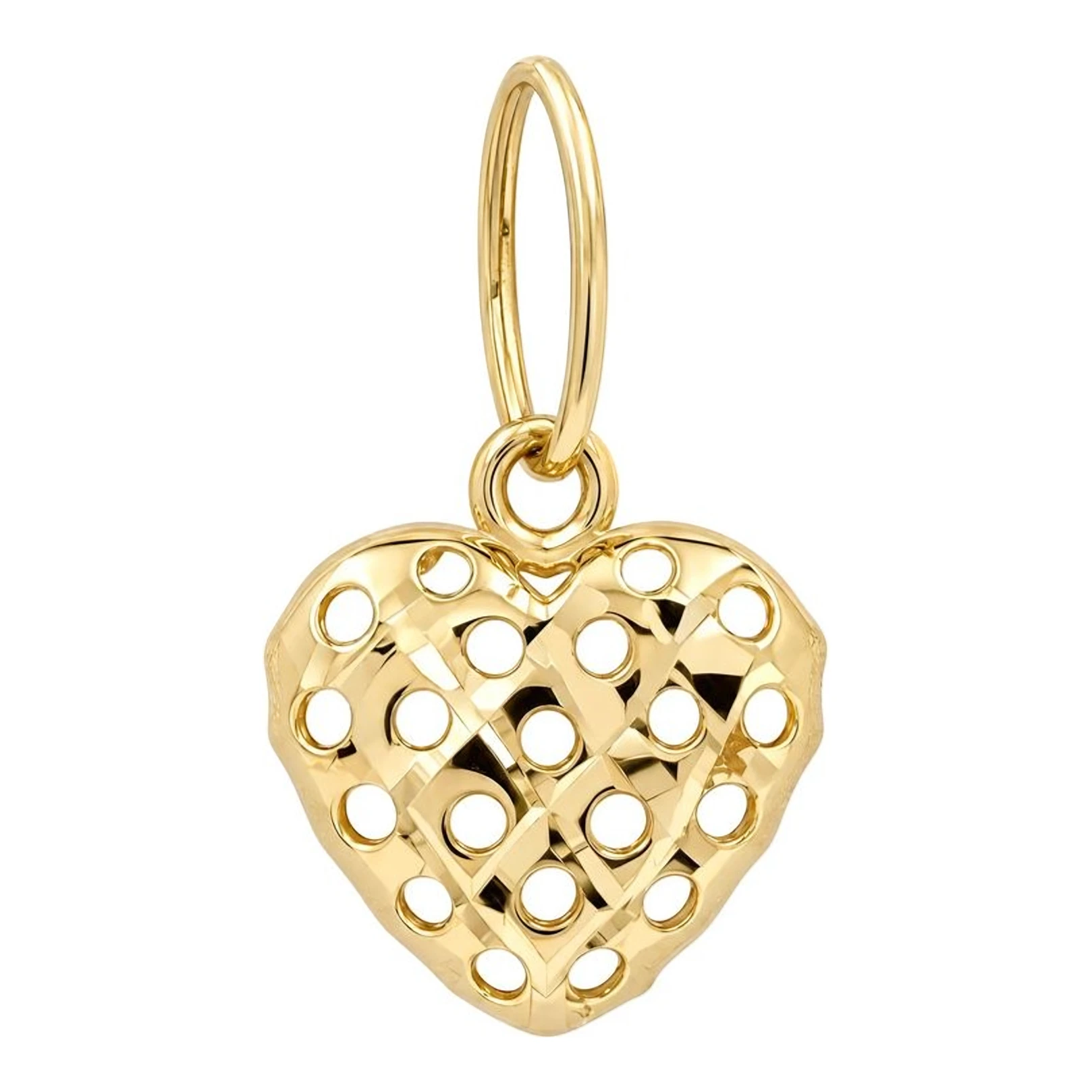 Dije de corazón en filigrana de oro amarillo 10k con acabado grabado de 16 mm - Joyaris joyería fina