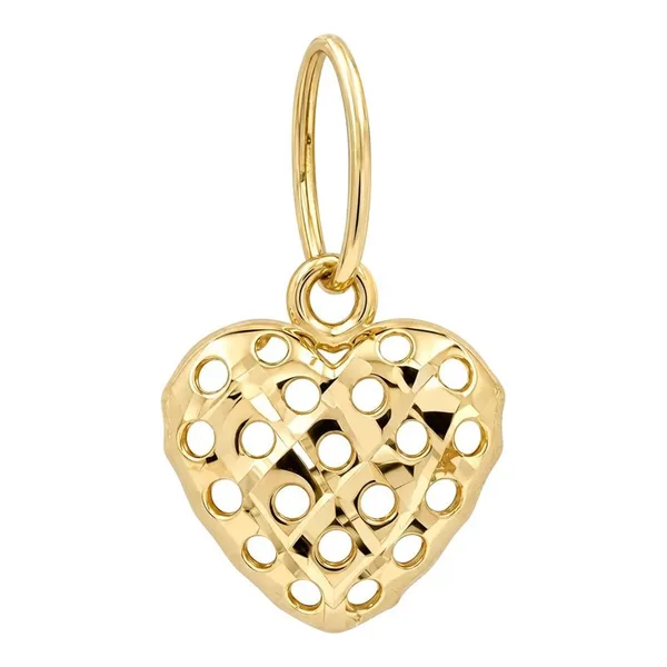 Dije de corazón en filigrana de oro amarillo 10k con acabado grabado de 16 mm - Joyaris joyería fina