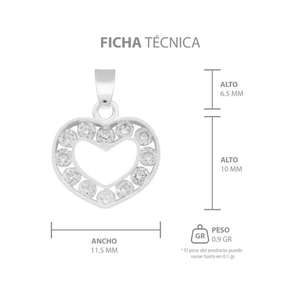 Dije Corazón Plata 925 con Zirconia Blanca para Mujer - Imagen 7