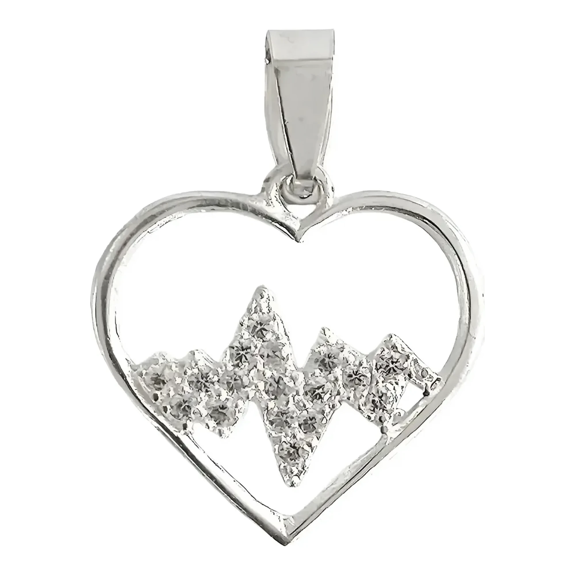 Dije corazón plata .925 ritmo con zirconia blanca brillante acabado liso y silueta de latido electrocardiograma para mujer