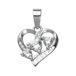 Dije Corazón Plata Ley .925 con Zirconia Blanca Liso - Imagen 1