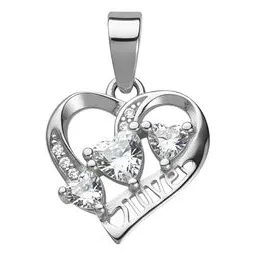 Dije Corazón Plata Ley .925 con Zirconia Blanca Liso - Imagen 1