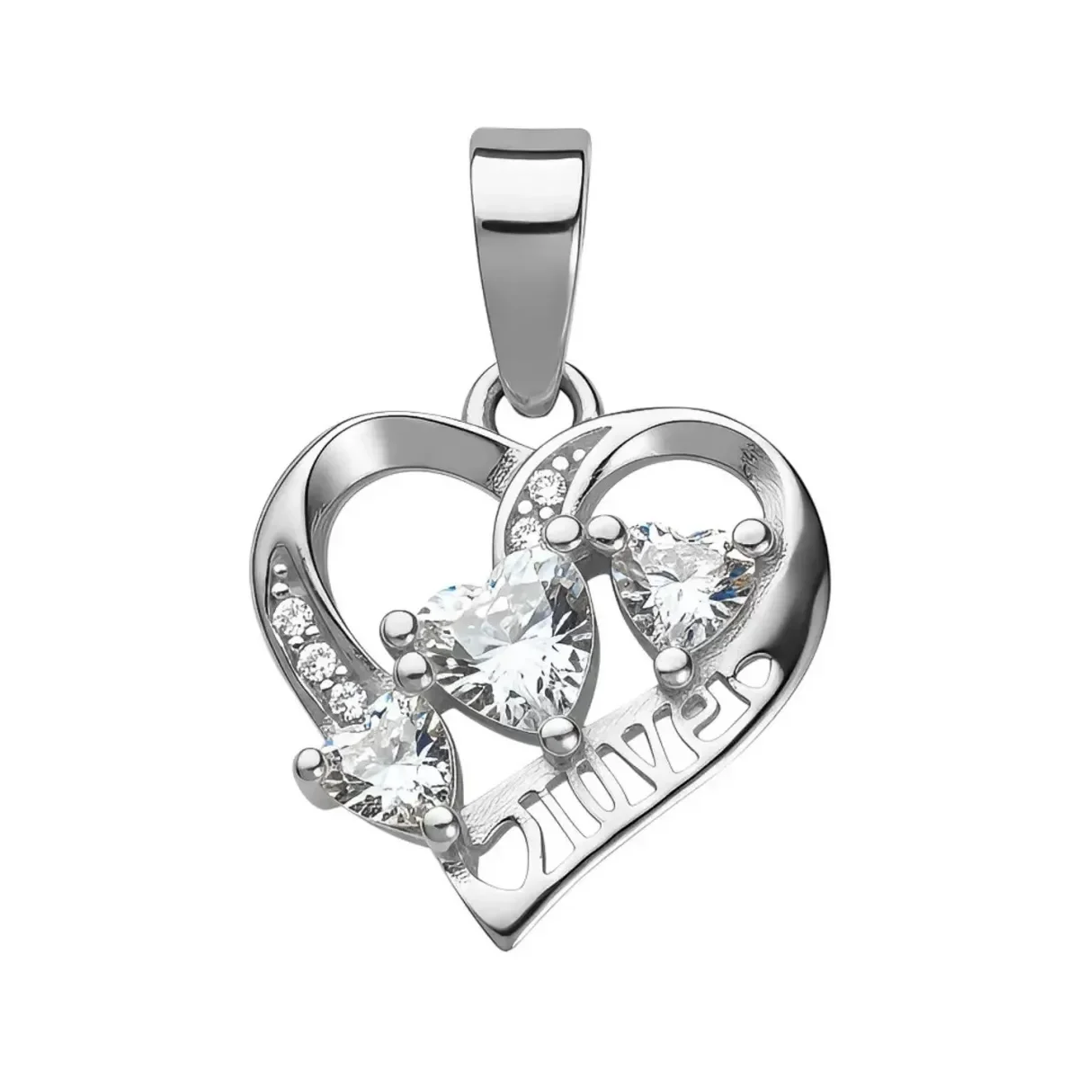 Dije Corazón Plata Ley .925 liso con Zirconia Blanca. Joyería de diseño contemporáneo, regalo original para mamá.