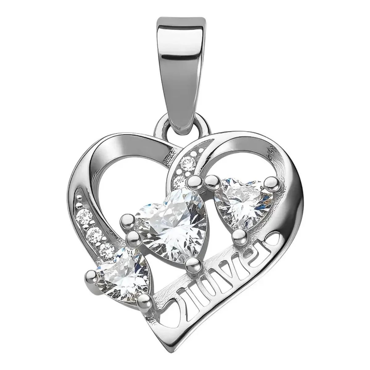 Dije Corazón Plata Ley .925 liso con Zirconia Blanca. Colgante plata 925, joyería fina plata, regalo para mamá plata.