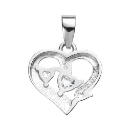 Dije Corazón Plata Ley .925 con Zirconia Blanca Liso - Imagen 2