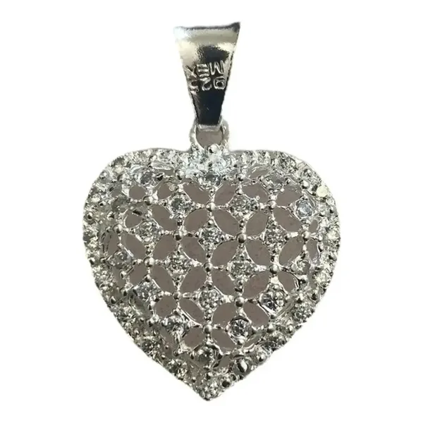 Dije Corazón Plata Ley .925 con Zirconia Blanca - Imagen 1