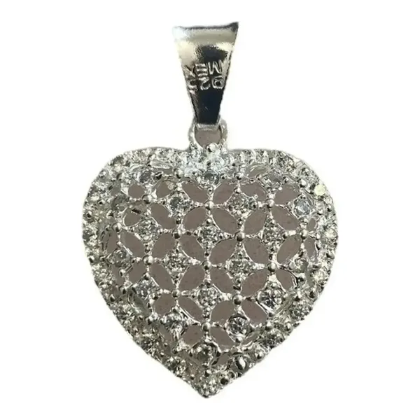 Dije Corazón Plata Ley .925 con Zirconia Blanca - Imagen 1