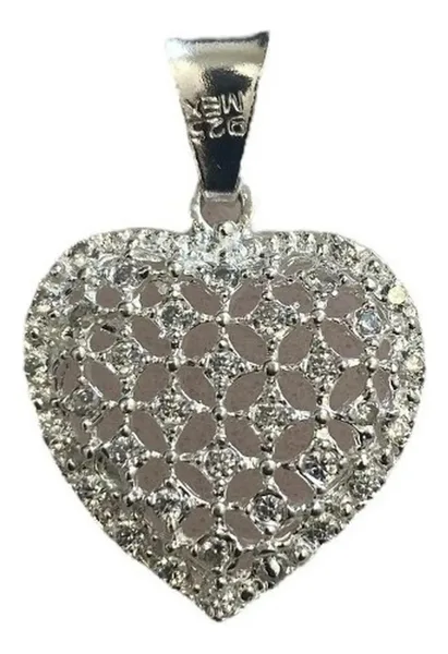 Dije Corazón Plata Ley .925 con Zirconia Blanca - Imagen 1