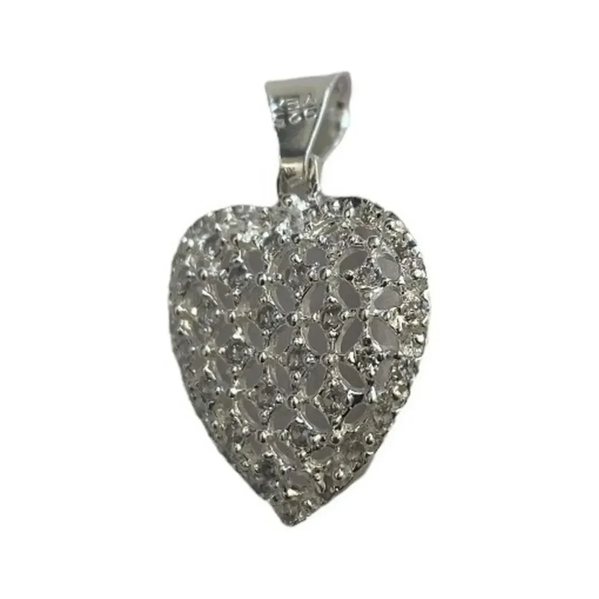 Dije Corazón Plata Ley .925 con Zirconia Blanca Zirconias - Imagen 2