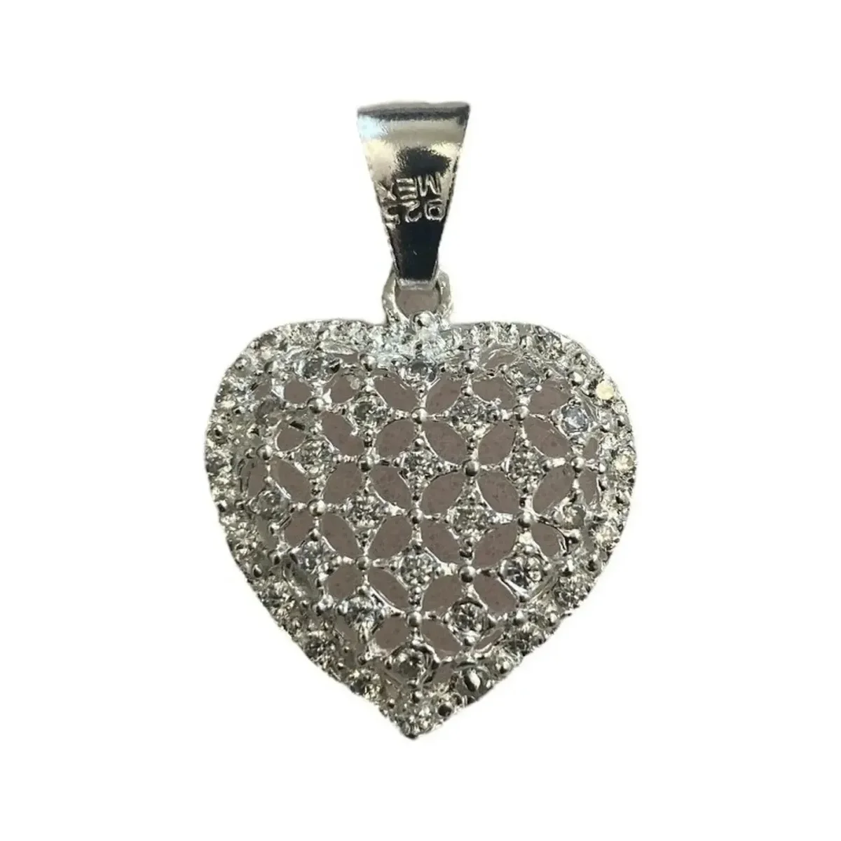 Dije Corazón Plata Ley .925 con Zirconia Blanca Zirconias - Imagen 3