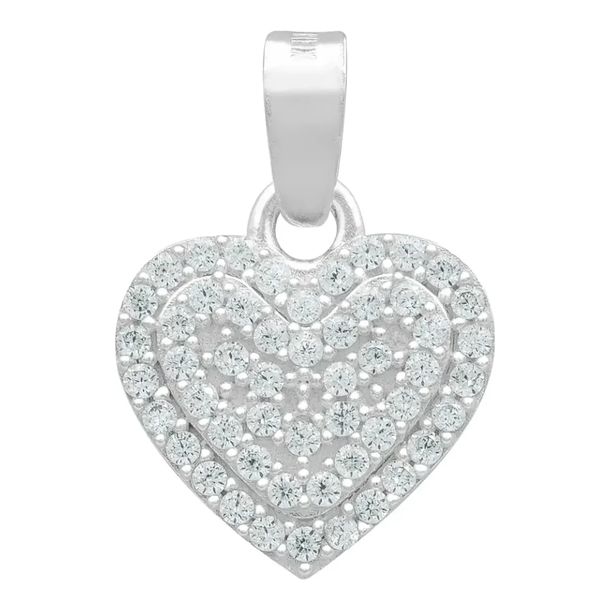 Dije Corazón de Plata Ley .925 con Zirconia Blanca - Joyería fina artesanal mexicana para mujer