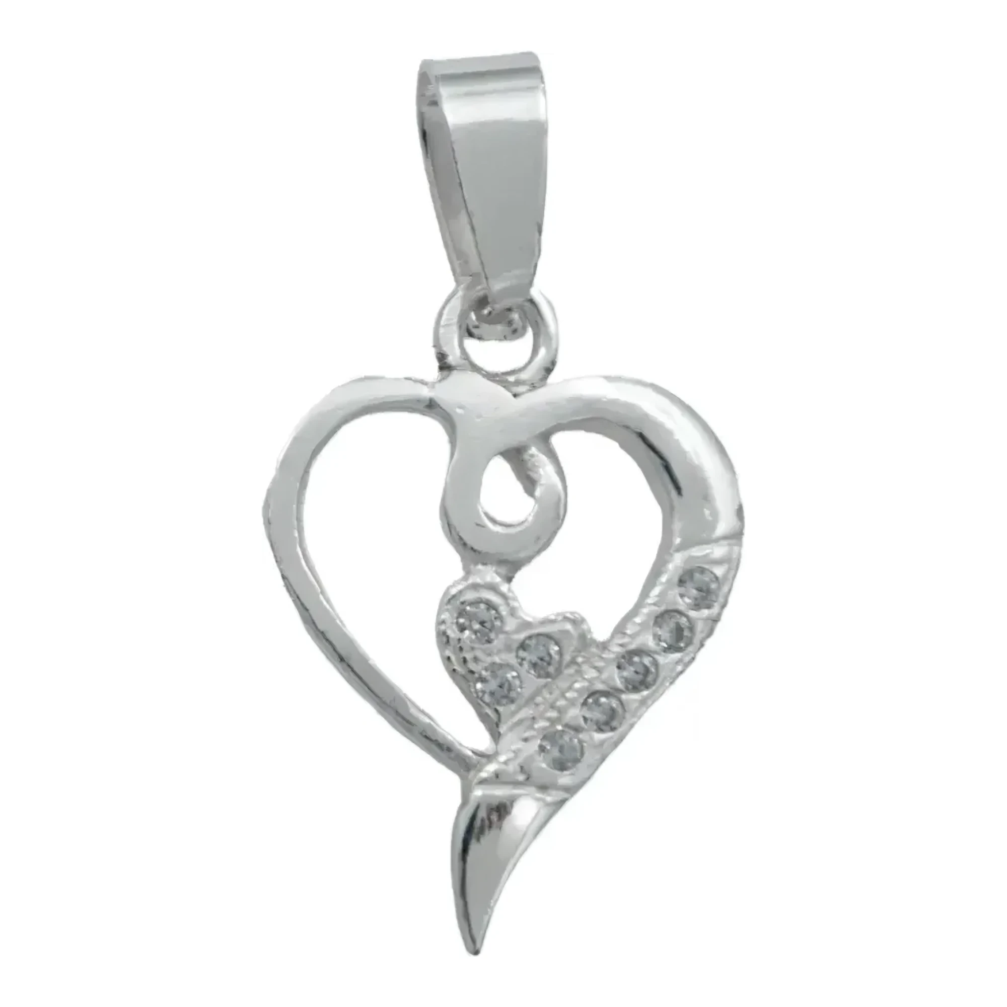 Dije corazón plata ley 925 con zirconia transparente brillante y broche perico en acabado liso para collar mujer elegante