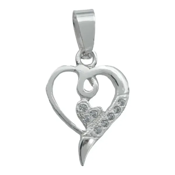 Dije Corazón Plata Ley 925 con Zirconia Transparente - Imagen 1