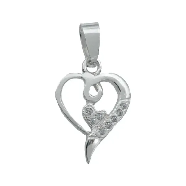 Dije Corazón Plata Ley 925 con Zirconia Transparente - Imagen 1
