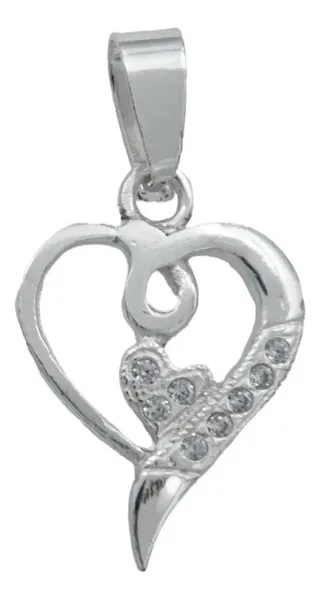 Dije Corazón Plata Ley 925 con Zirconia Transparente - Imagen 1